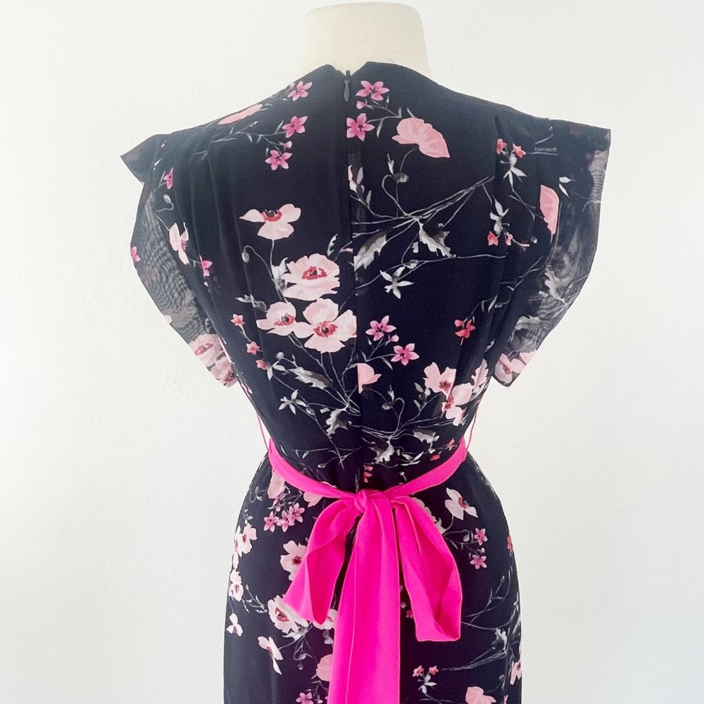Eliza J Hi-Low Faux Wrap Belted Floral Navy Pink Maxi Dress | 2 - Picture 8 of 13